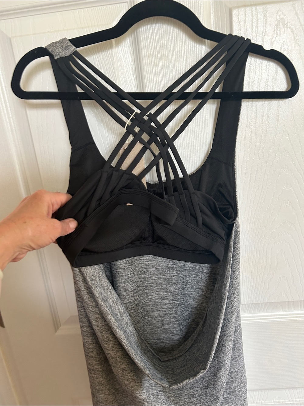 Women’s Strappy Back Tank Top - Gray workout - Picture 2 of 7